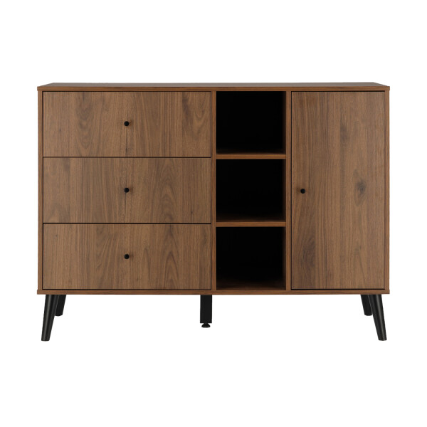 Xl Dresser with 3 drawers/3 open compartments/1 door Zara Walnut/Matt Black