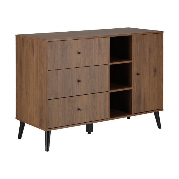 Xl Dresser with 3 drawers/3 open compartments/1 door Zara Walnut/Matt Black