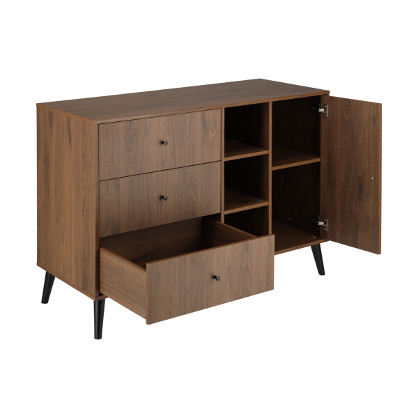 Xl Dresser with 3 drawers/3 open compartments/1 door Zara Walnut/Matt Black