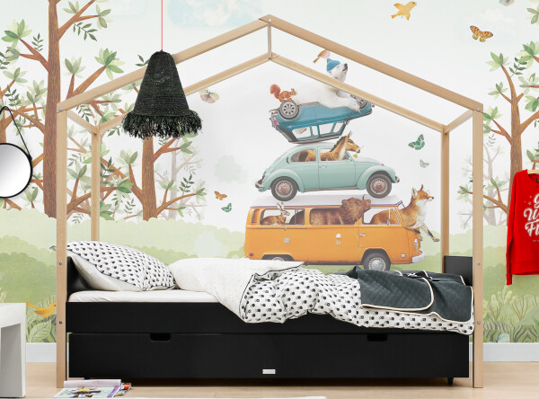 House bed 90x200 Liam Matt Black/Natural