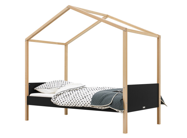 House bed 90x200 Liam Matt Black/Natural