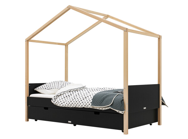House bed 90x200 Liam Matt Black/Natural