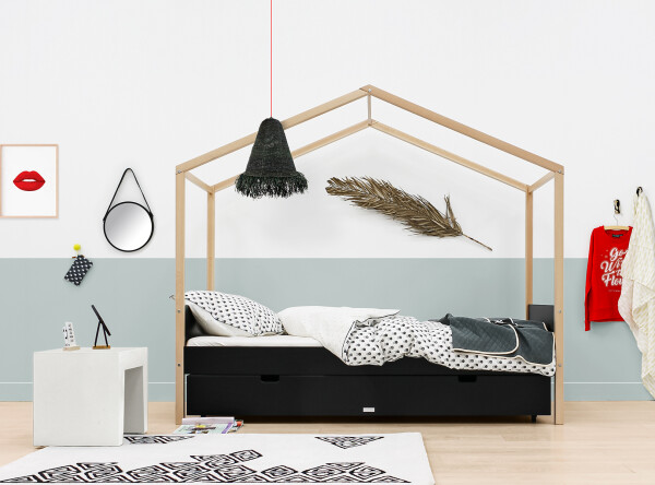 House bed 90x200 Liam Matt Black/Natural