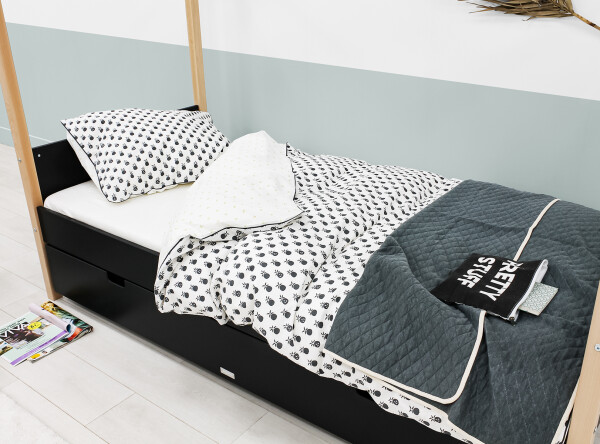 House bed 90x200 Liam Matt Black/Natural