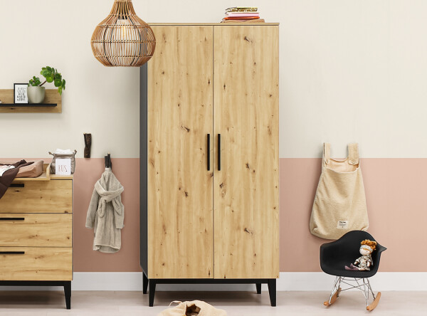 2-door wardrobe Xem Matt Black/Oak