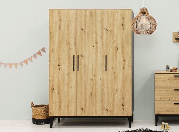 3-door wardrobe Xem Matt Black/Oak