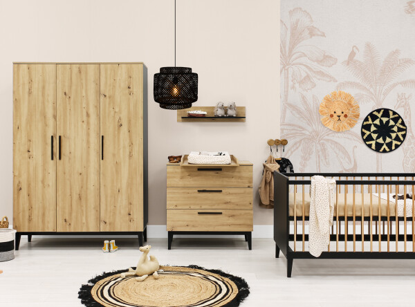 3-door wardrobe Xem Matt Black/Oak