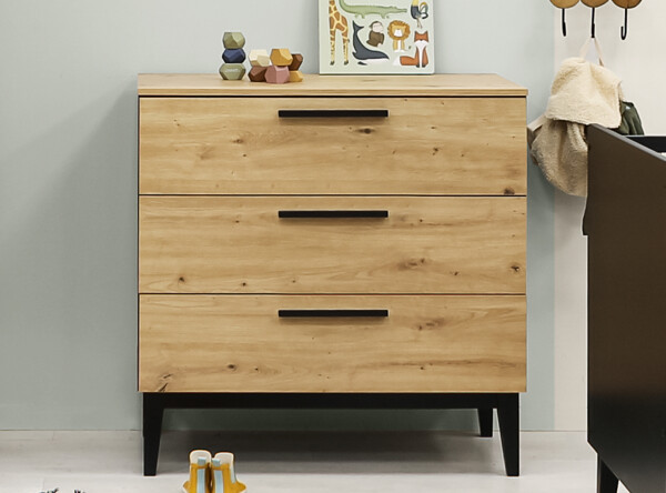 Dresser with 3 drawers Xem Matt Black/Oak