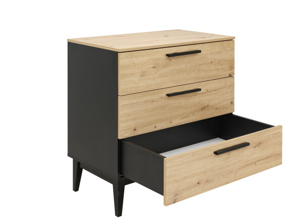 Dresser with 3 drawers Xem Matt Black/Oak