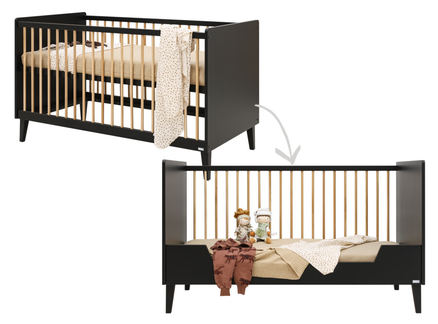 ToiToiKids Xem 2 piece nursery furniture set with bench bed Matt Black Bopita