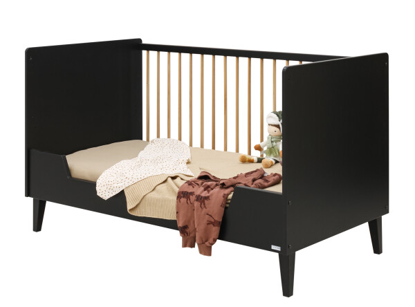 2-Pieza pack Xem con cuna 70x140 convertible Negro Mate/Roble