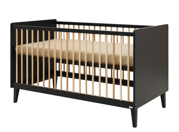 3-Pieza pack Xem con cuna 70x140 convertible Negro Mate/Roble