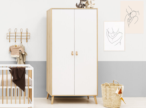 2-door wardrobe Jort White/Natural