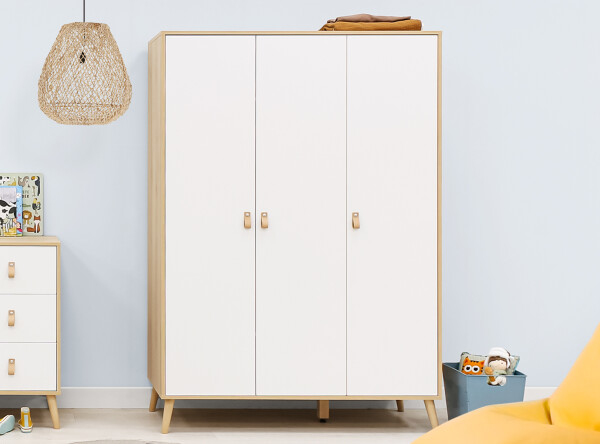 3-door wardrobe Jort White/Natural