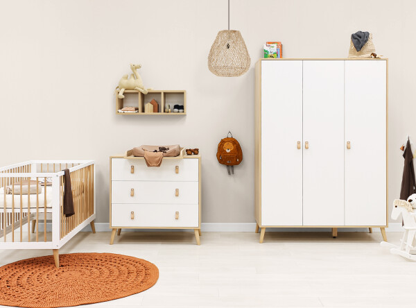 3-door wardrobe Jort White/Natural