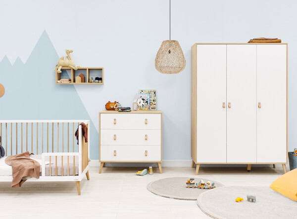 3-door wardrobe Jort White/Natural
