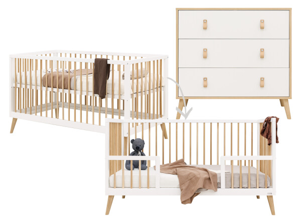 Jort 2 piece nursery furniture set with cot bed White/Natural