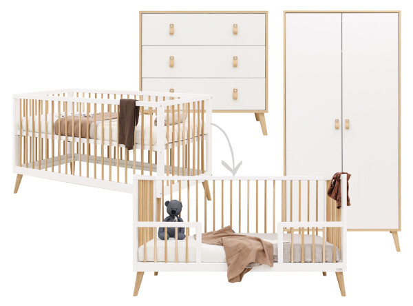 Chambre évolutive Jort 3 pièces avec lit 70x140 Blanc/Naturel