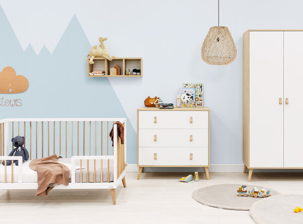 Jort 3 piece nursery furniture set with cot bed White/Natural