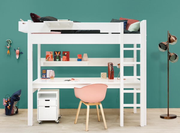 High sleeper XL 90x200 with straight stairs Combiflex White