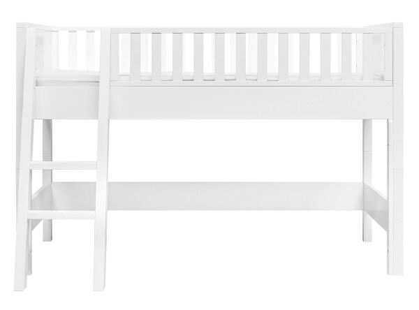 Halbhochbett 90x200 mit schräger Treppe Nordic Weiß