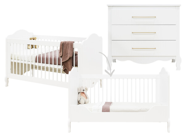 Elena 2 piece nursery furniture set with bench bed White
