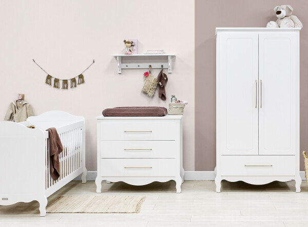 Elena 3 piece nursery furniture set with bench bed White