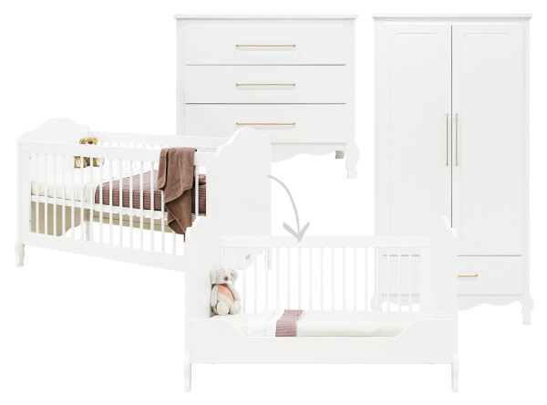 Elena 3 piece nursery furniture set with bench bed White