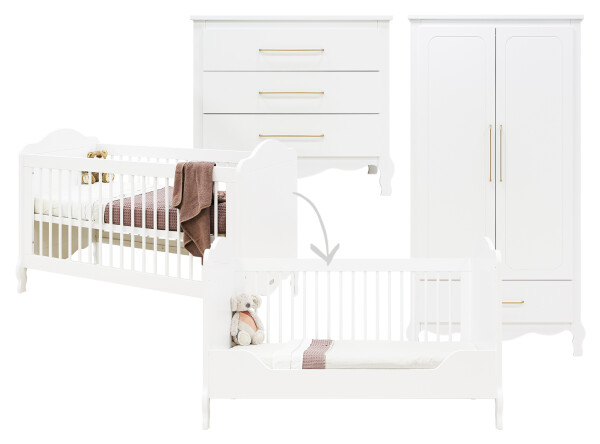 Elena 3 piece nursery furniture set with cot bed White