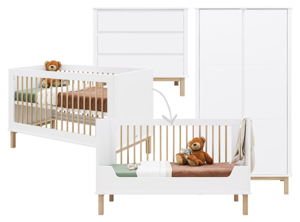 Mika 3 piece nursery furniture set with cot bed White/Oak
