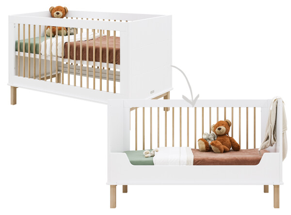 Mika 3 piece nursery furniture set with bench bed White/Oak