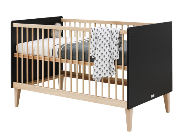 Lena 2 piece nursery furniture set with cot bed Matt Black/Natural