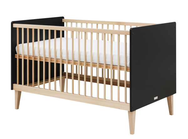 Lena 3 piece nursery furniture set with bench bed Matt Black/Natural