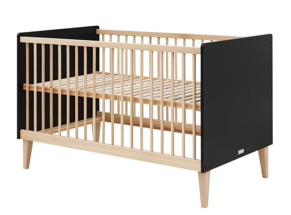 Lena 3 piece nursery furniture set with bench bed Matt Black/Natural
