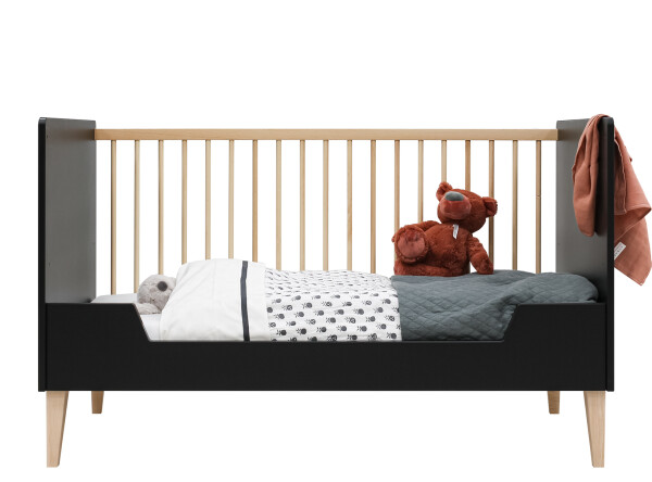 Lena 3 piece nursery furniture set with bench bed Matt Black/Natural