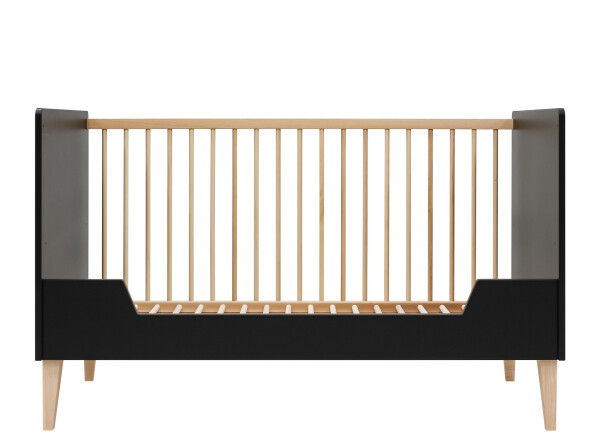 Lena 3 piece nursery furniture set with bench bed Matt Black/Natural