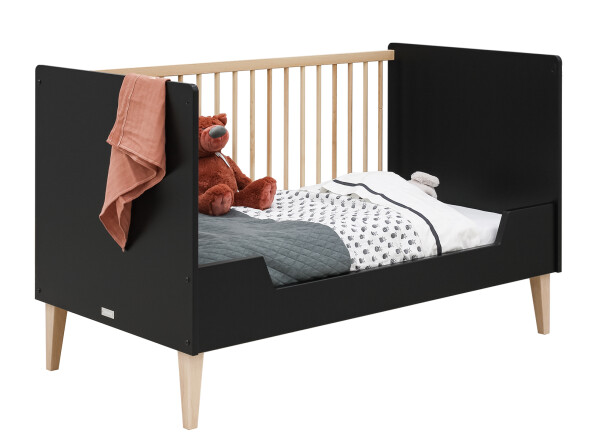 Lena 3 piece nursery furniture set with bench bed Matt Black/Natural