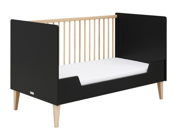 Lena 3 piece nursery furniture set with bench bed Matt Black/Natural