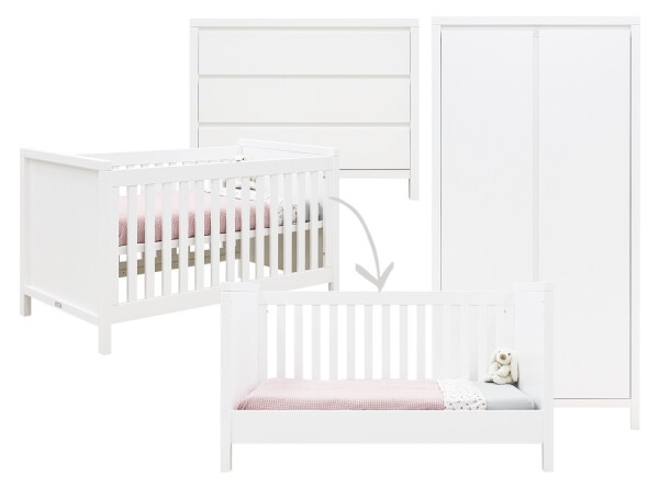 Corsica 3 piece nursery furniture set with bench bed White