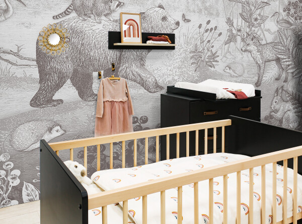 Bett 60x120 Floris Mattschwarz/Natur