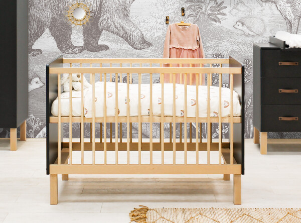 Bett 60x120 Floris Mattschwarz/Natur