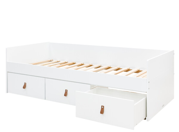 Bench bed 90x200 with 3 drawers Indy White/Natural (excl. bottom)