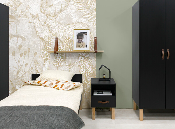 3-door wardrobe Floris Matt Black/Natural