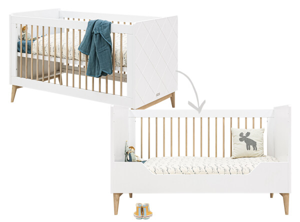 Gitterbett 70x140 umbaubar Paris Weiß/Eiche