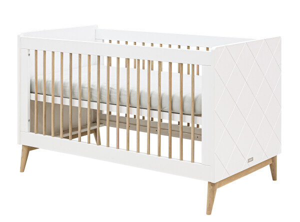 Gitterbett 70x140 umbaubar Paris Weiß/Eiche