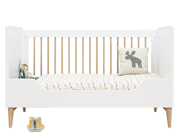 Gitterbett 70x140 umbaubar Paris Weiß/Eiche