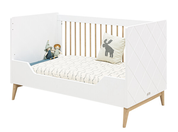 Gitterbett 70x140 umbaubar Paris Weiß/Eiche