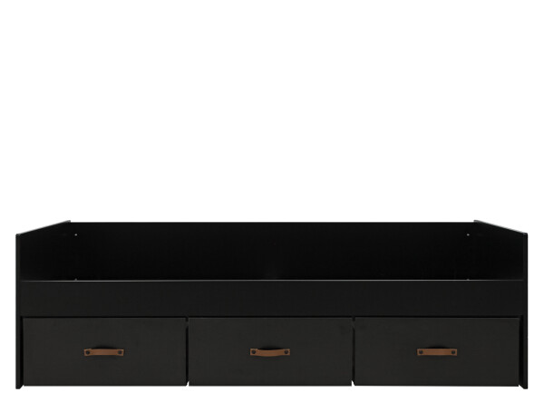 Bench bed 90x200 with 3 drawers Floris Matt Black/Natural (excl. bottom)