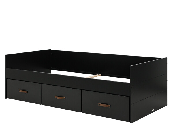 Bench bed 90x200 with 3 drawers Floris Matt Black/Natural (excl. bottom)
