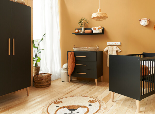2-door wardrobe Lena Matt Black/Natural